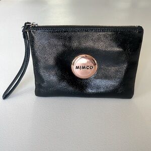 Mimco Australia Lovely Medium Pouch in Black Rosegold, Leather Outer, 8" x 5.5”